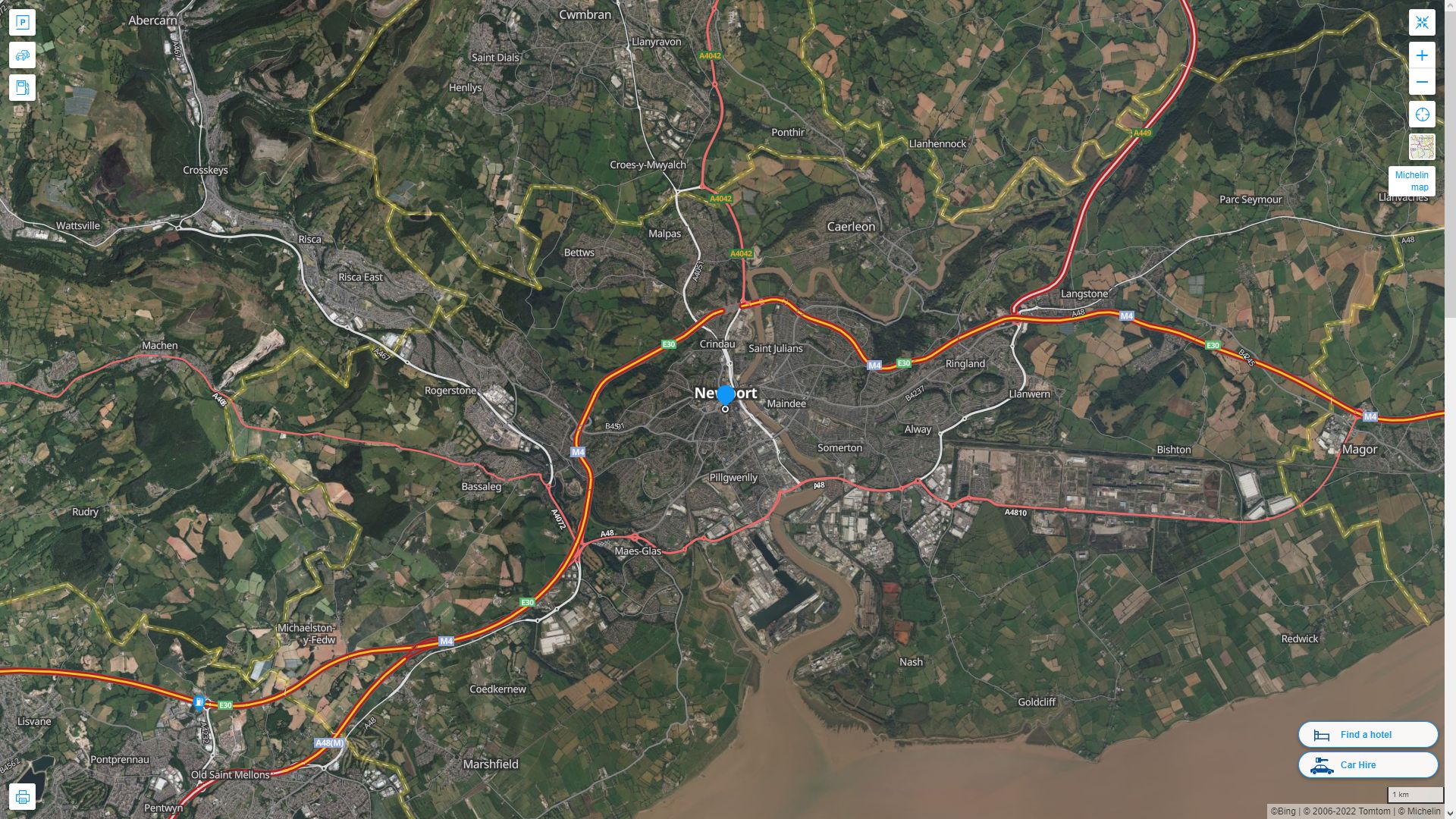 Newport Royaume Uni Autoroute et carte routiere avec vue satellite